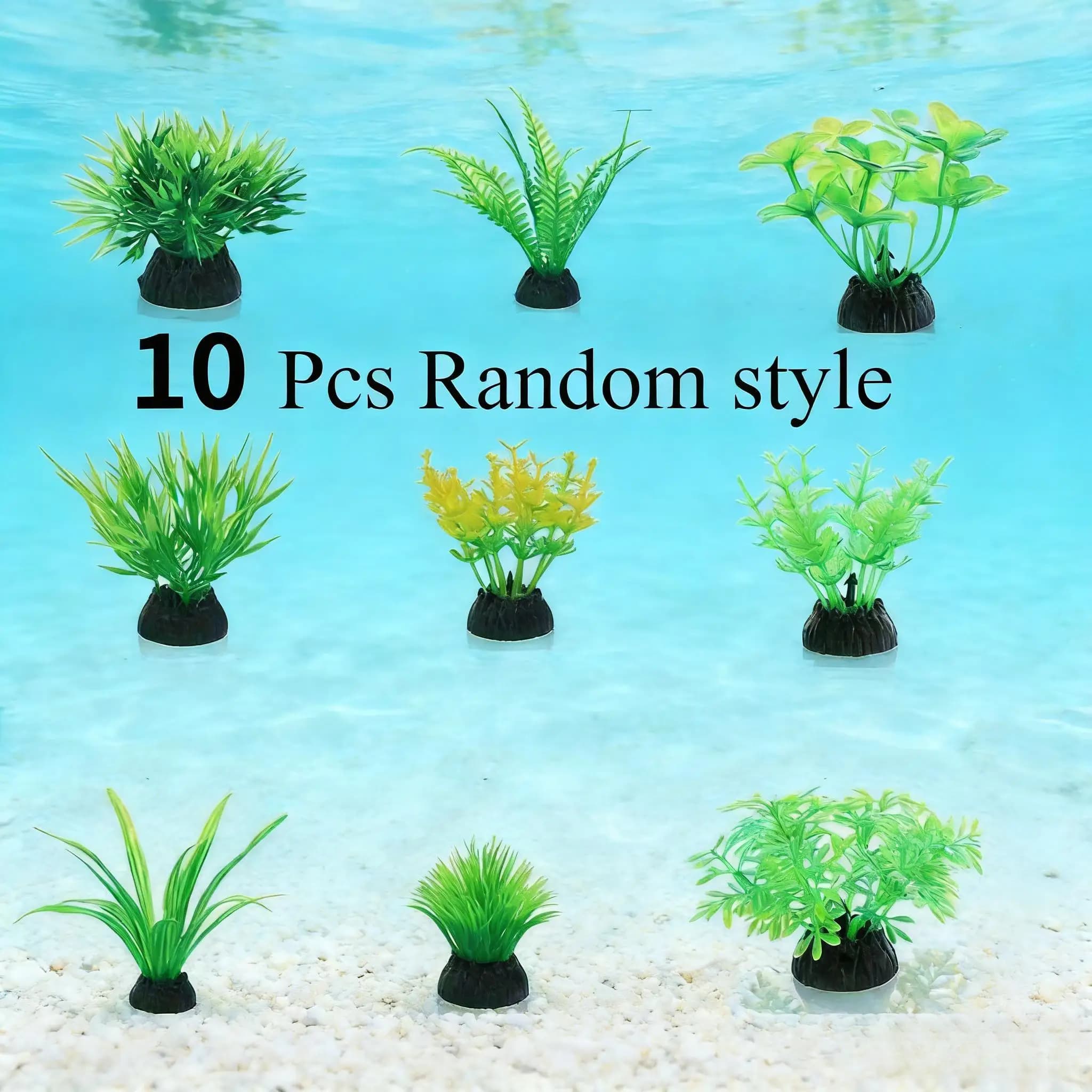 10Pcs Green Artificial Aquarium Plants Plastic Fish Tank Grass Decor Random Style Landscape Ornaments