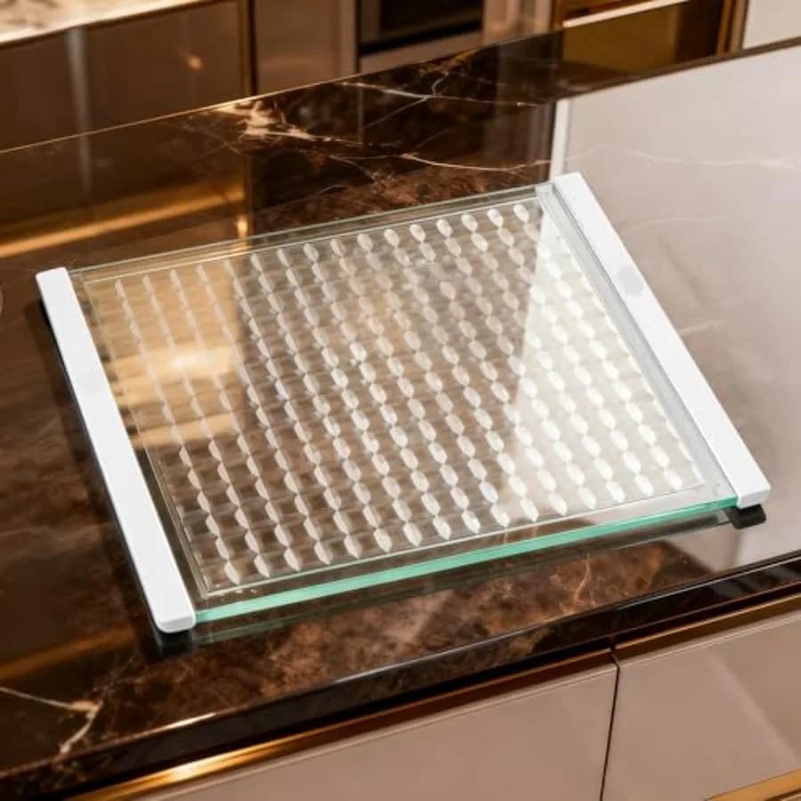 Tagliere di Lusso Artigianale in Vetro a Mosaico con Scanalatura per Succhi - Tagliere e Vassoio da Portata in Vetro Temperato a Scacchi, Lavabile in Lavastoviglie
