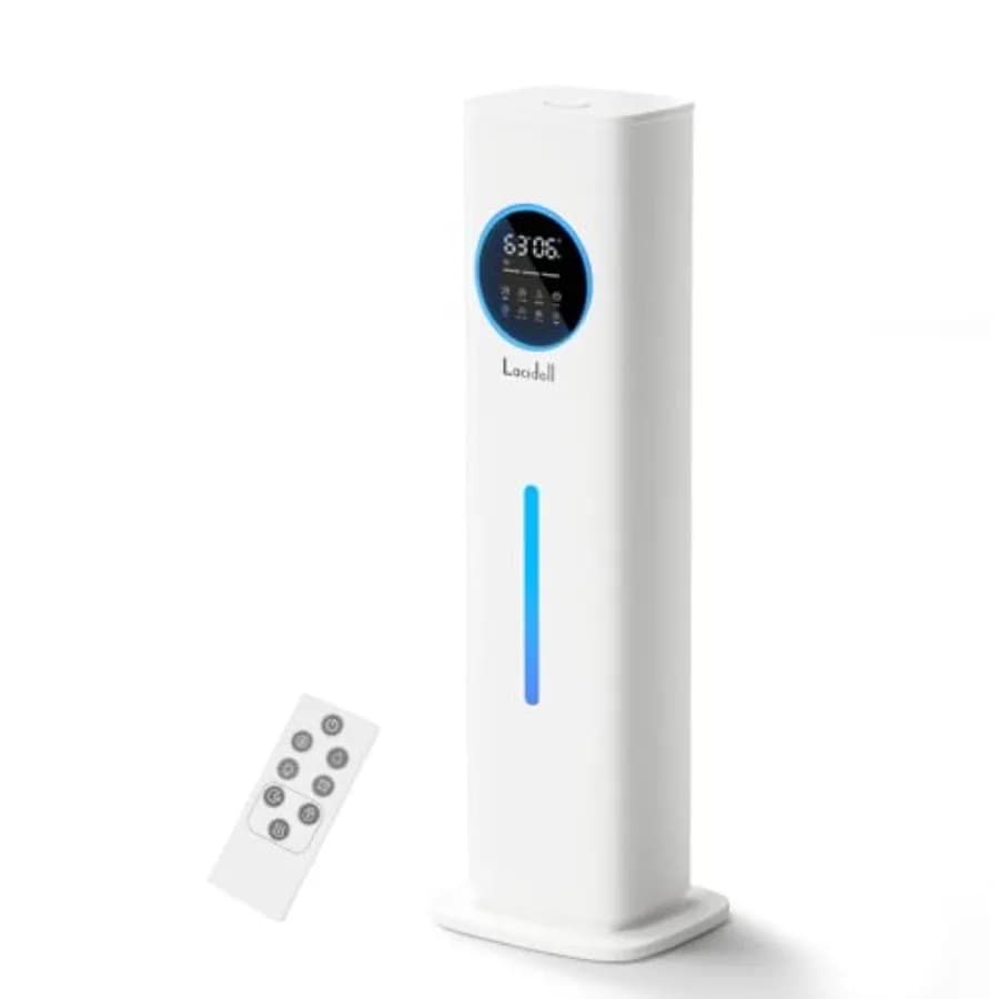 Bedroom humidifier for large rooms, 2.1Gal/8L cool mist with essential oil diffuser, night light, top-fill design, white plasti