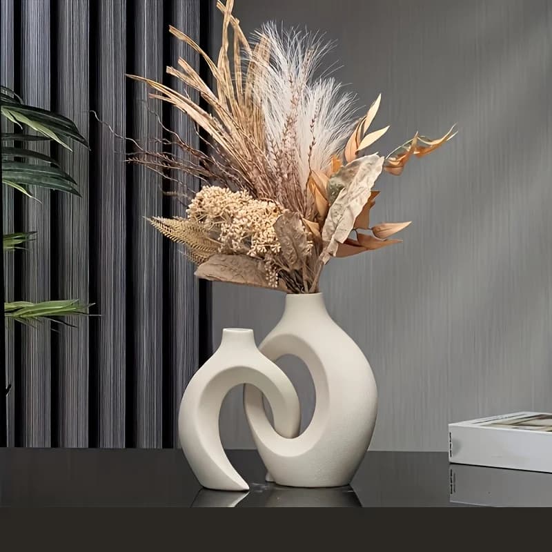 Set di 2 vasi in ceramica moderni nordici cavi per la decorazione domestica moderna, vasi di fiori cavi Boho moderni per libreria del soggiorno