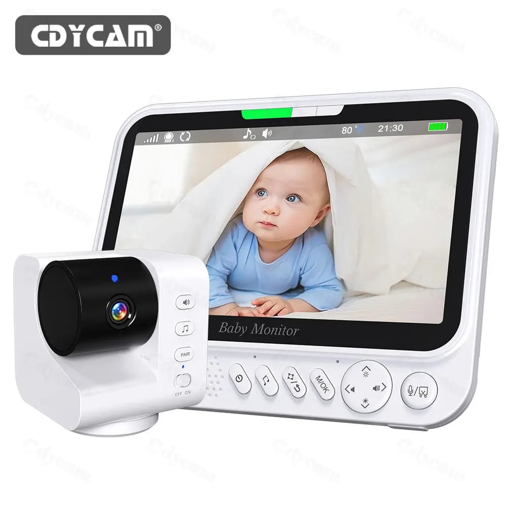 Monitor Video per Bambini da 7'' con Telecamera Zoom 4X Senza WiFi, Audio Bidirezionale, Visione Notturna, Batteria da 5000mAh, Telecamera di Sorveglianza