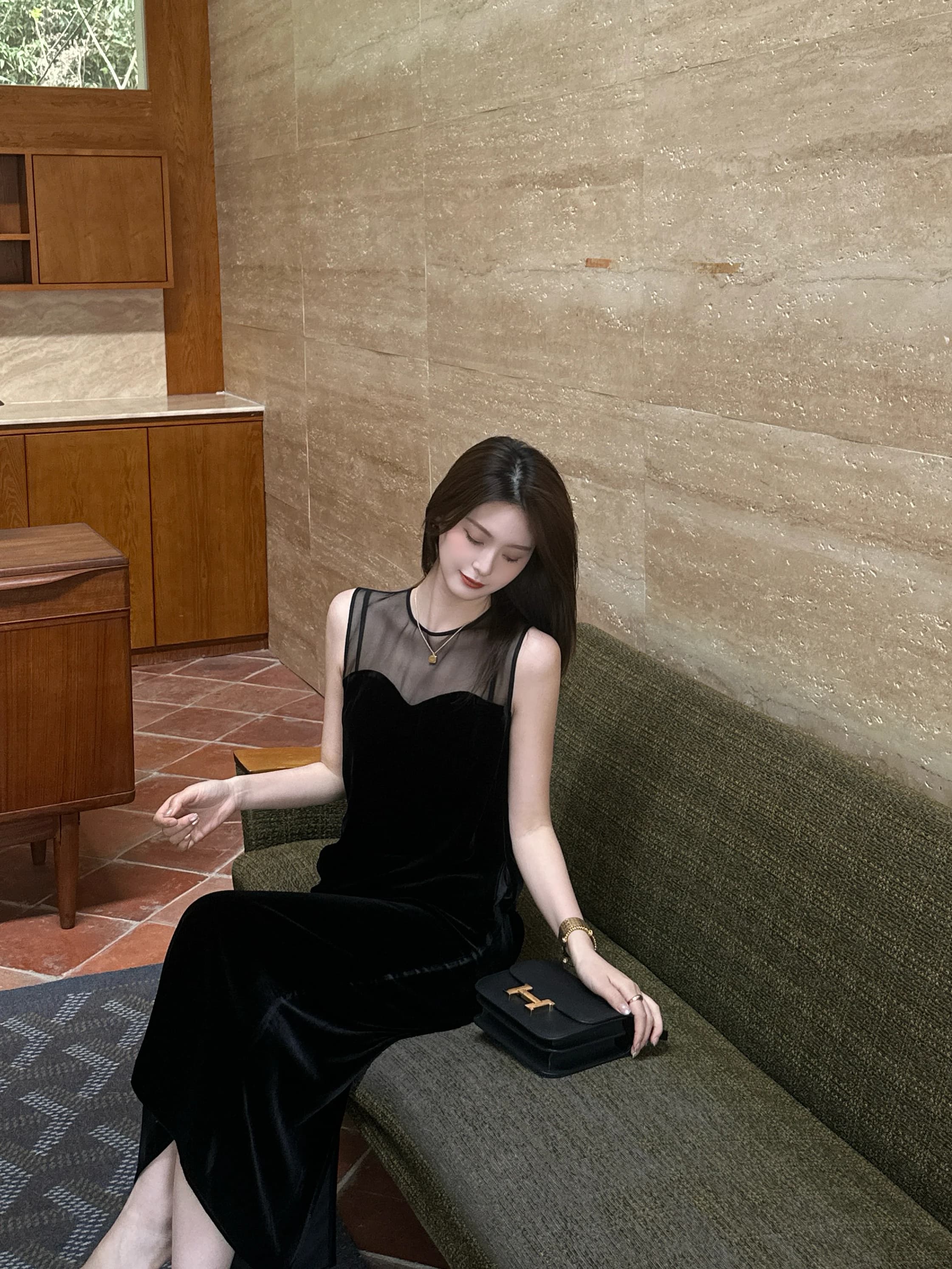 Elegante Abito in Velluto di Seta 100% LZY Zhiyin, Gonna a Trapezio Trasparente e Traspirante in Vera Seta per Donna, Ideale per il Pendolarismo Urbano