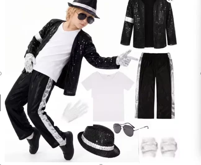 Set di Accessori per Costume di Michael Jackson - Cappello Fedora con Paillettes + Guanti con Strass + Occhiali da Aviatore, per Feste in Maschera di Halloween