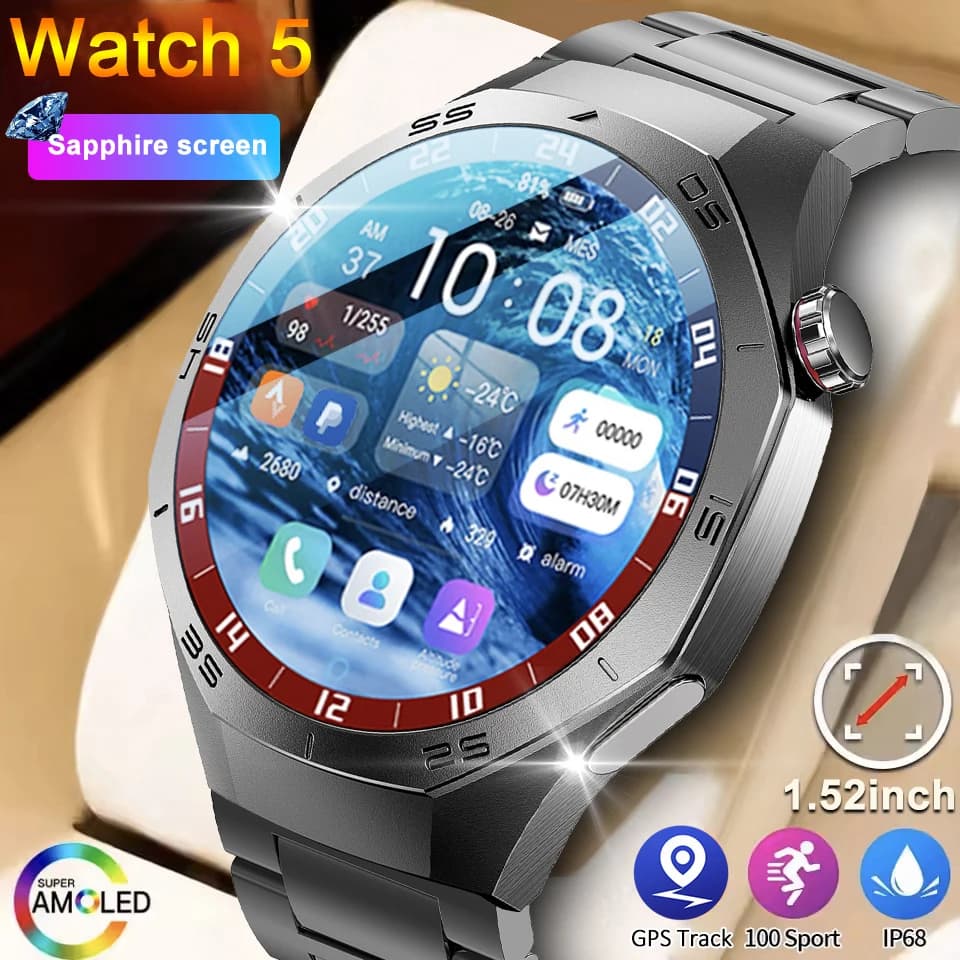 Orologio 5 Pro Zaffiro AMOLED Schermo GPS Smart Watch Classico da uomo IP68 Impermeabile Bluetooth Chiamata Fitness Braccialetto intelligente 2025 Nuovo