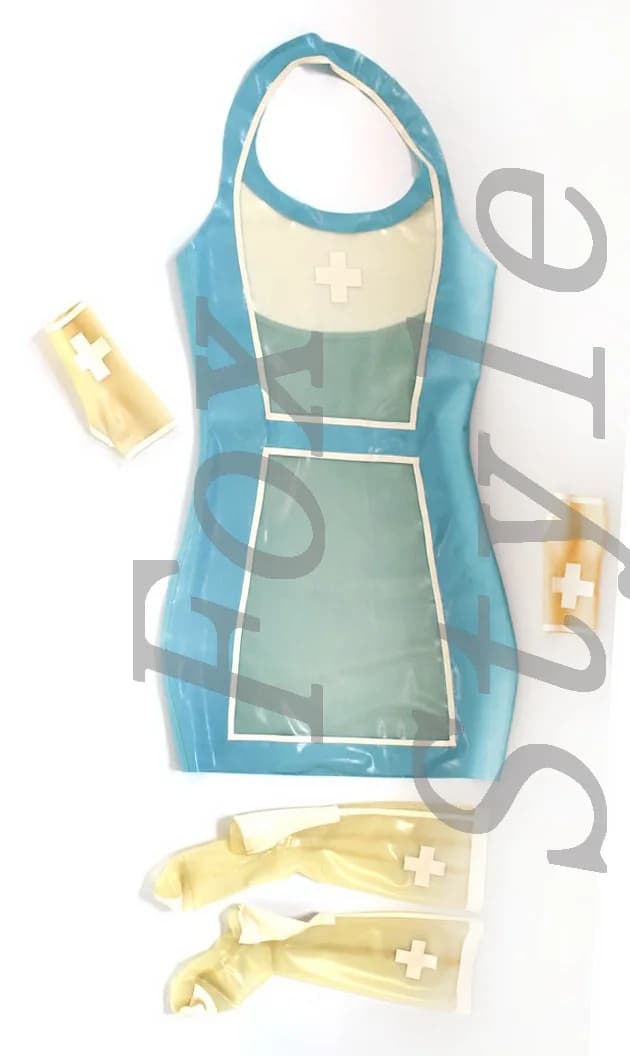 Abiti + guanti + calze uniformi in lattice naturale fatte a mano al 100%.