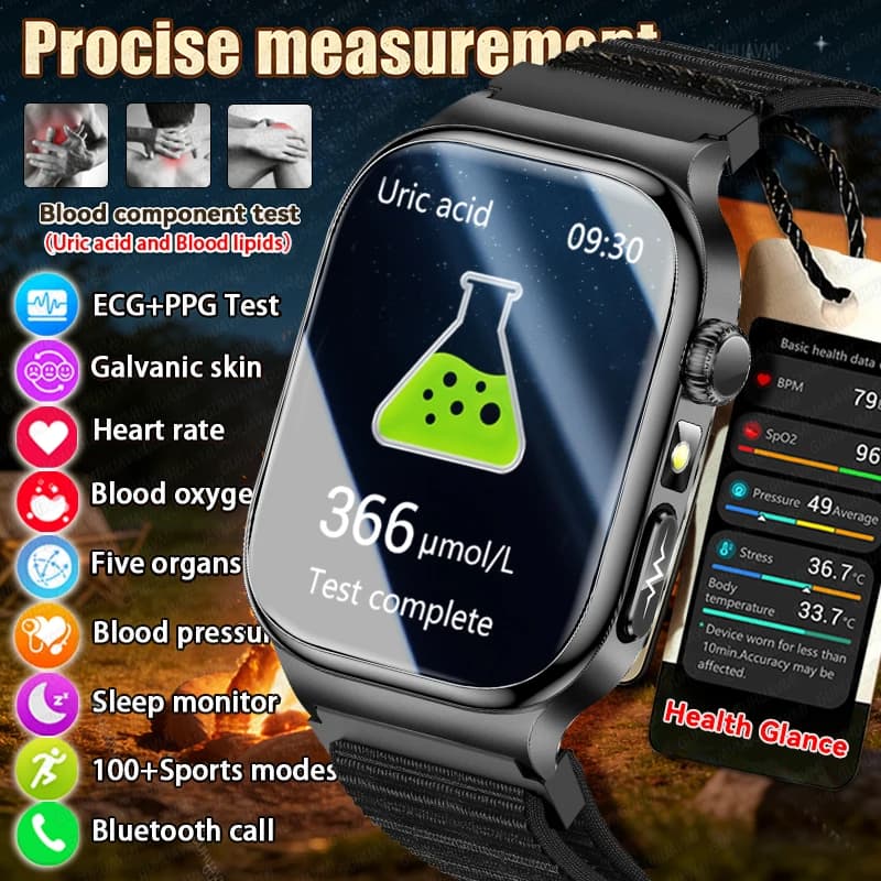 New Smartwatch for Health with ECG+PPG, Accurate Uric Acid Measurement, Blood Pressure, Oxygen, Bluetooth Calls, Compatible with Android and iOS
