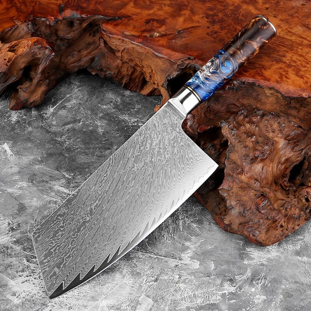 Coltello da Macellaio Giapponese XITUO 7 Pollici, Lama Affilata in Acciaio Damascato, Coltello da Cucina per Tagliare Carne e Verdure