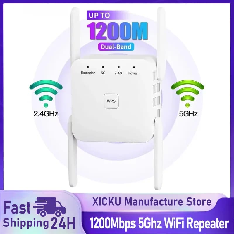 Ripetitore WiFi Wireless 1200Mbps 5Ghz, Amplificatore di Segnale Wi-Fi 2.4G/5GHz, Estensore Router di Rete WLAN