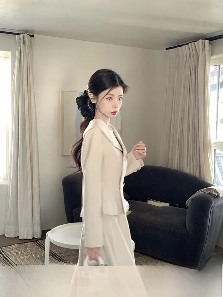 Elegant High Waist Suit And Umbrella Skirt Set No Mistakes Rio Holiday Fashion Women's Spring Two-Piece Ensemble Casual Style