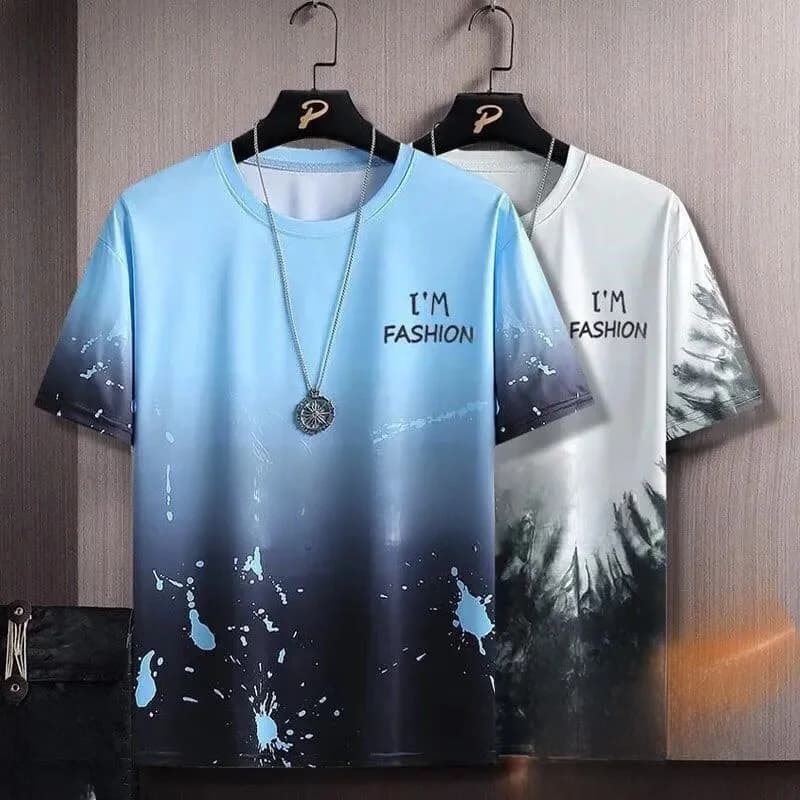 Ice Silk Short Sleeve T-Shirt Men's Trendy Brand Summer Loose Ice Sensation Thin Gradient Men's T-Shirt Fashionable Top
