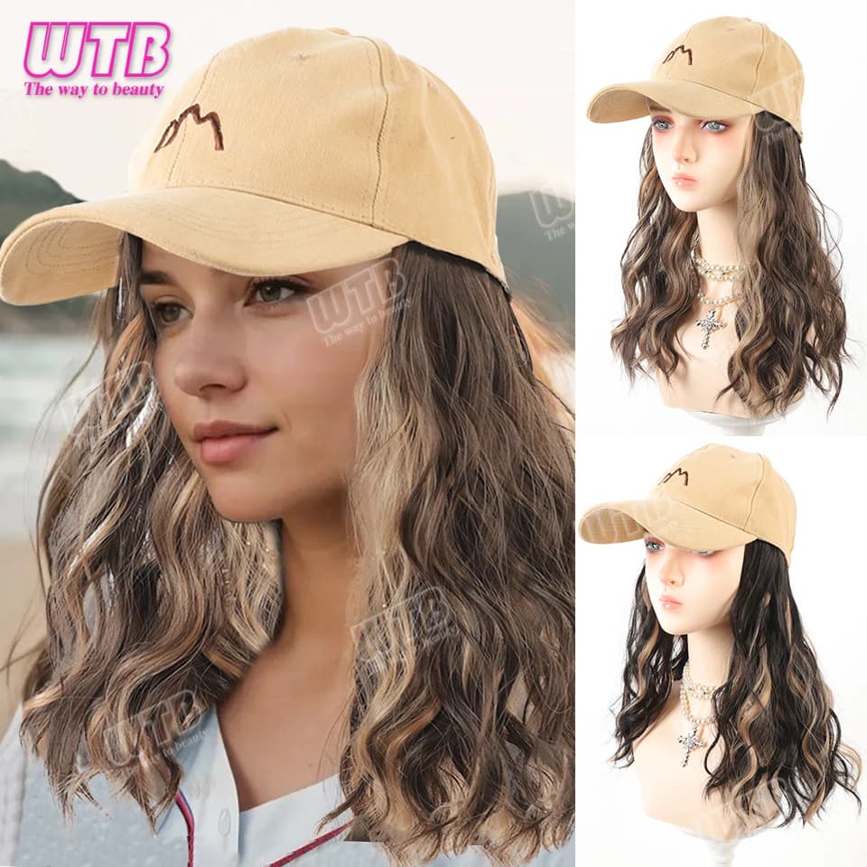 Synthetic wig for baseball cap Women's single-piece hat Hair long with reflexes Hair for curly hair Female hat