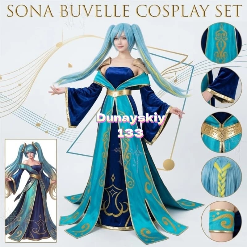 Original Skin Sona Buvelle Full Set Women Two Dimensional Game Cosplay Costume For Comic Con Halloween Party Blue Costume
