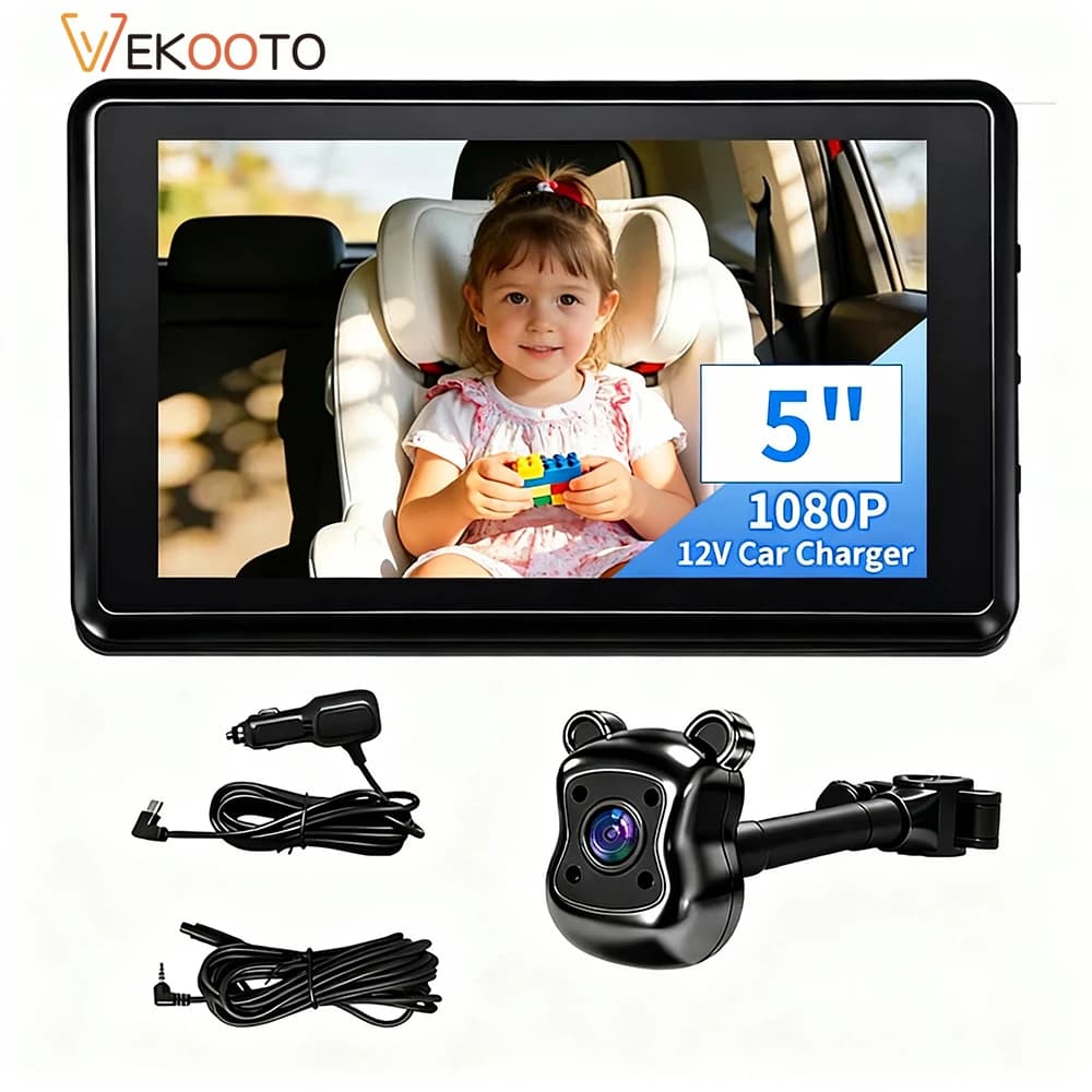 Monitor per Auto con Telecamera per Bambini, Schermo HD 1080P da 5 Pollici, Visione Notturna a Infrarossi, Sistema di Monitoraggio di Sicurezza per Neonati e Bambini