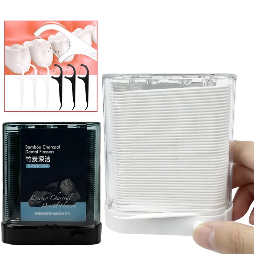 88pcs/Box Automatic Dental Floss Dispenser Bamboo Charcoal Dental Floss Stick Portable Toothpick Dentistry Flosser Oral Hygiene