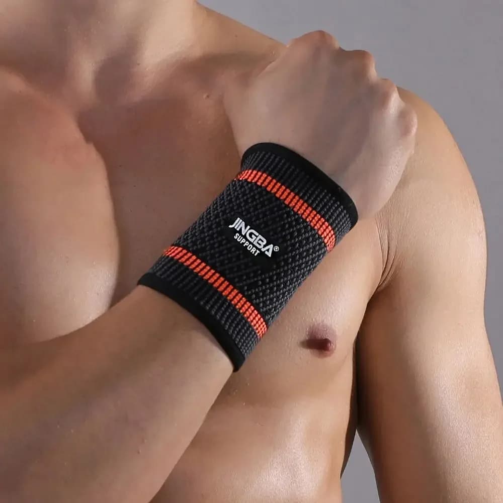 Accessori sportivi Fascia da polso in nylon Tutore Nero Arancione Verde Fasce da polso elastiche Manicotto da polso a compressione traspirante Uomo Donna