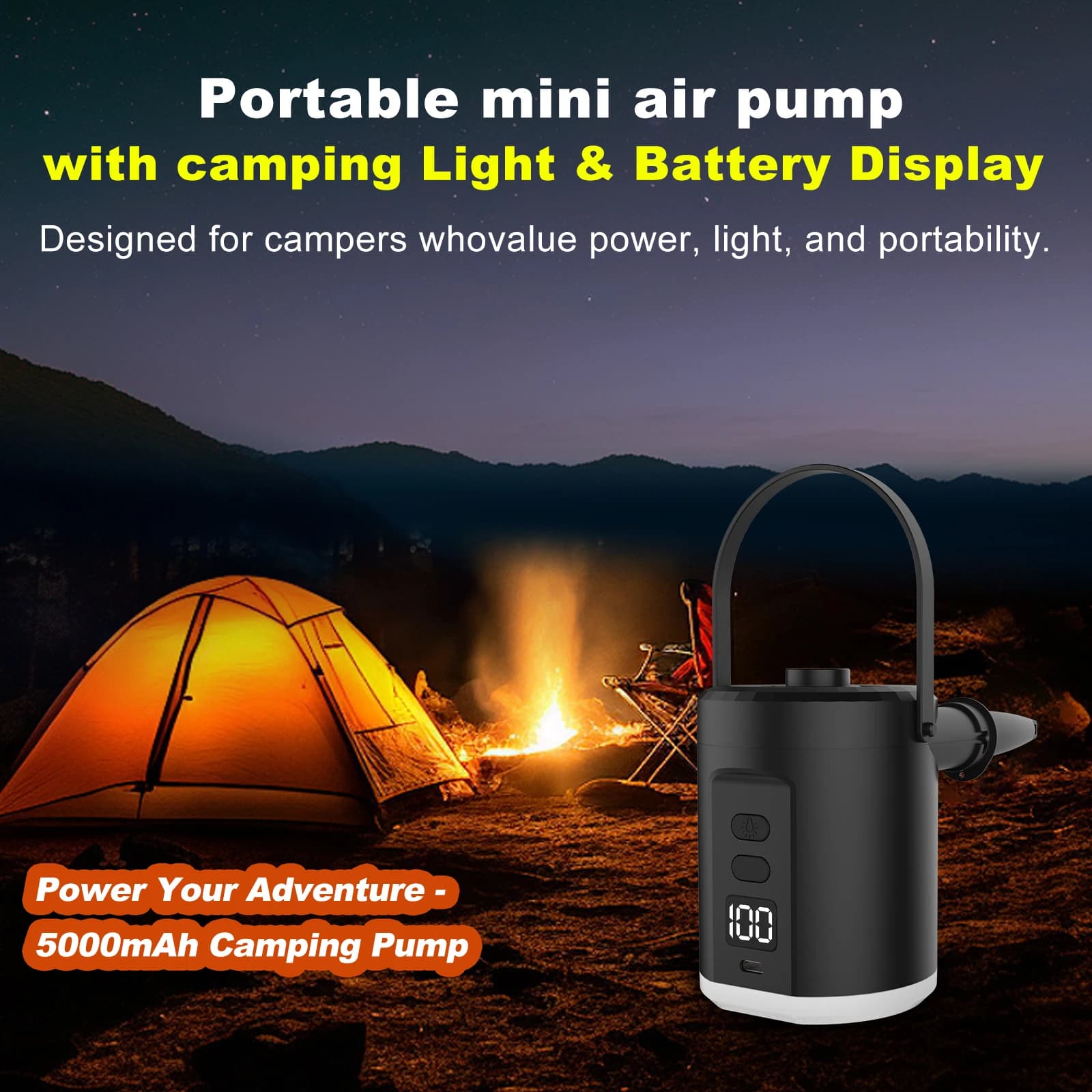 Mini Pompa d'Aria Portatile con Display Digitale e Luce LED, Gonfiatore Multifunzionale per Casa, Piscina e Campeggio