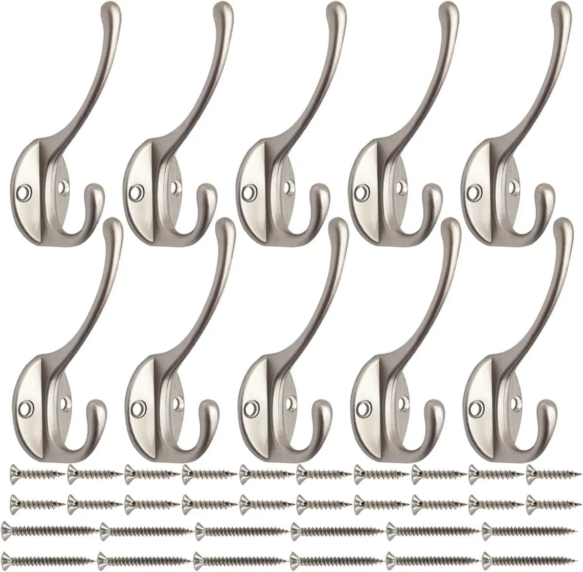 10 Pack Retro Double Coat Hooks Wall Mounted with 40 Screws Heavy Duty Hooks for Hanging Coats, Bags, Towels, Hats, Keys