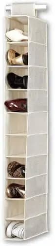 Organizer for Hanging Shoes 10 Shelves - Beige | Space Saving Organization for Wardrobe, Bedroom & Travel