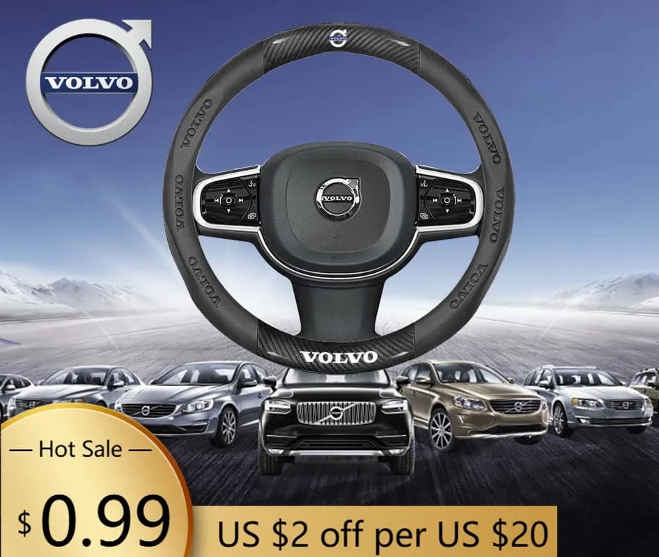 Coprimozzo per Volvo XC40 XC60 XC70 XC90 S40 S60 S80 S90 V40 V60 V70 V90 C70 Coprivolante per auto in pelle in fibra di carbonio Auto Ac