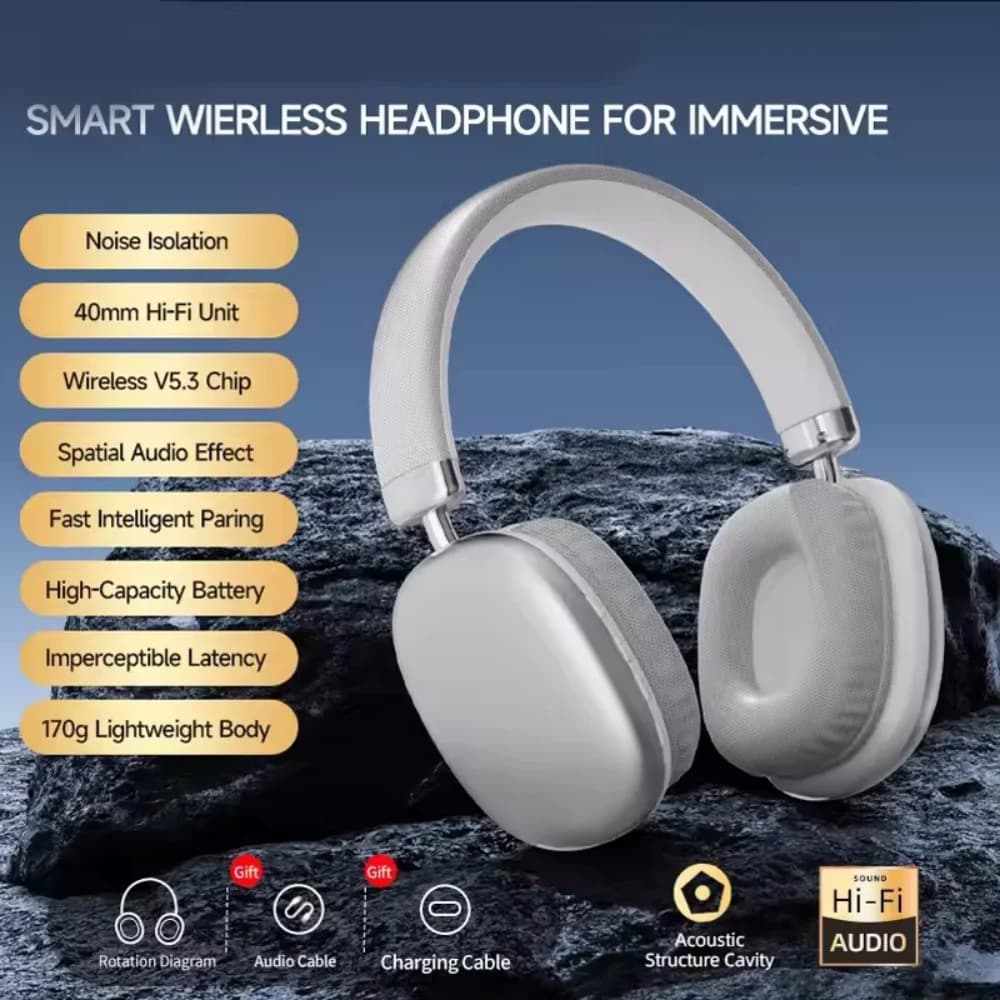 Bluetooth 5.3 Wireless Headphones for Outdoor Sports Wireless Headphones with Mic Chargers with Noise Cancellation Bluetooth