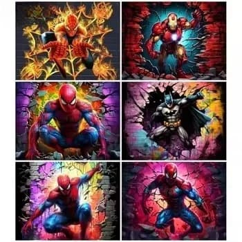 Nuovo 2026 Kit Pittura Diamante 5D Fai da Te Marvel Spider-Man, Mosaico Diamantato Rotondo Completo Iron Man, Decorazione per la Casa, Regalo Perfetto