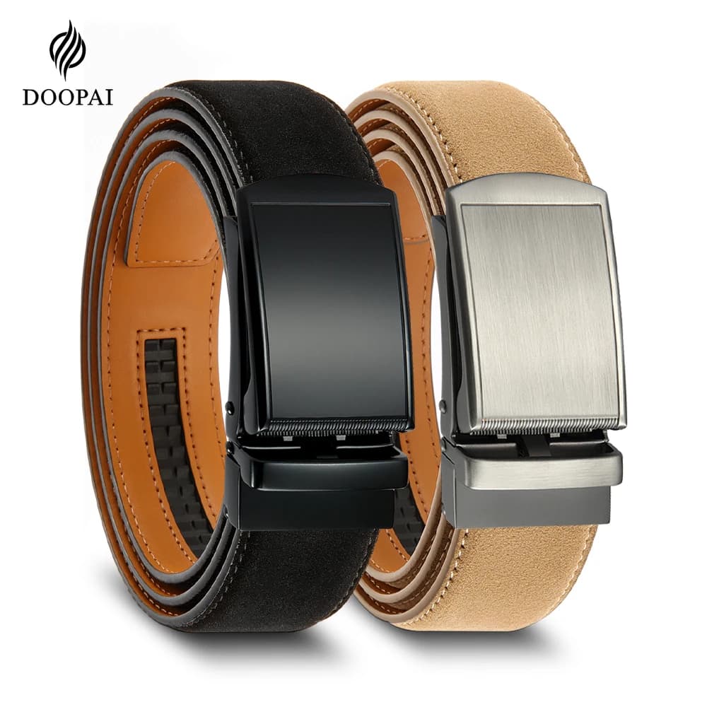 Cintura in Pelle da Uomo con Fibbia Automatica, Cinture Casual alla Moda con Fibbia a Cricchetto in Lega, 105 115 125 135cm