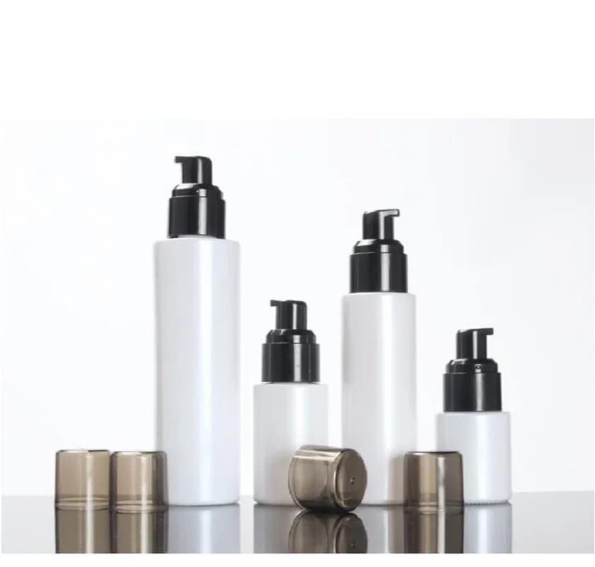 Flacone in vetro smerigliato/verde/blu/bianco da 120 ml con tappo a pompa nero per siero/lozione/emulsione/fondotinta/tonico/essenza, confezione cosmetica