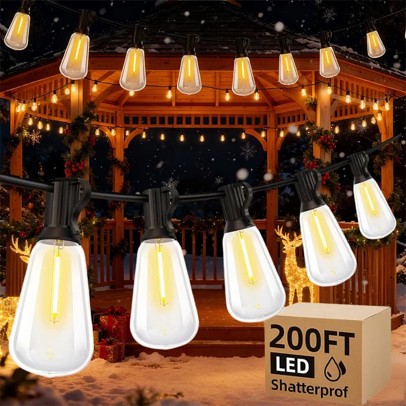 200FT Outdoor LED String Lights Waterproof Dimmable ST38 LED Infrangible Lamp Outdoor Suspension Lamp for porch garden furniture
