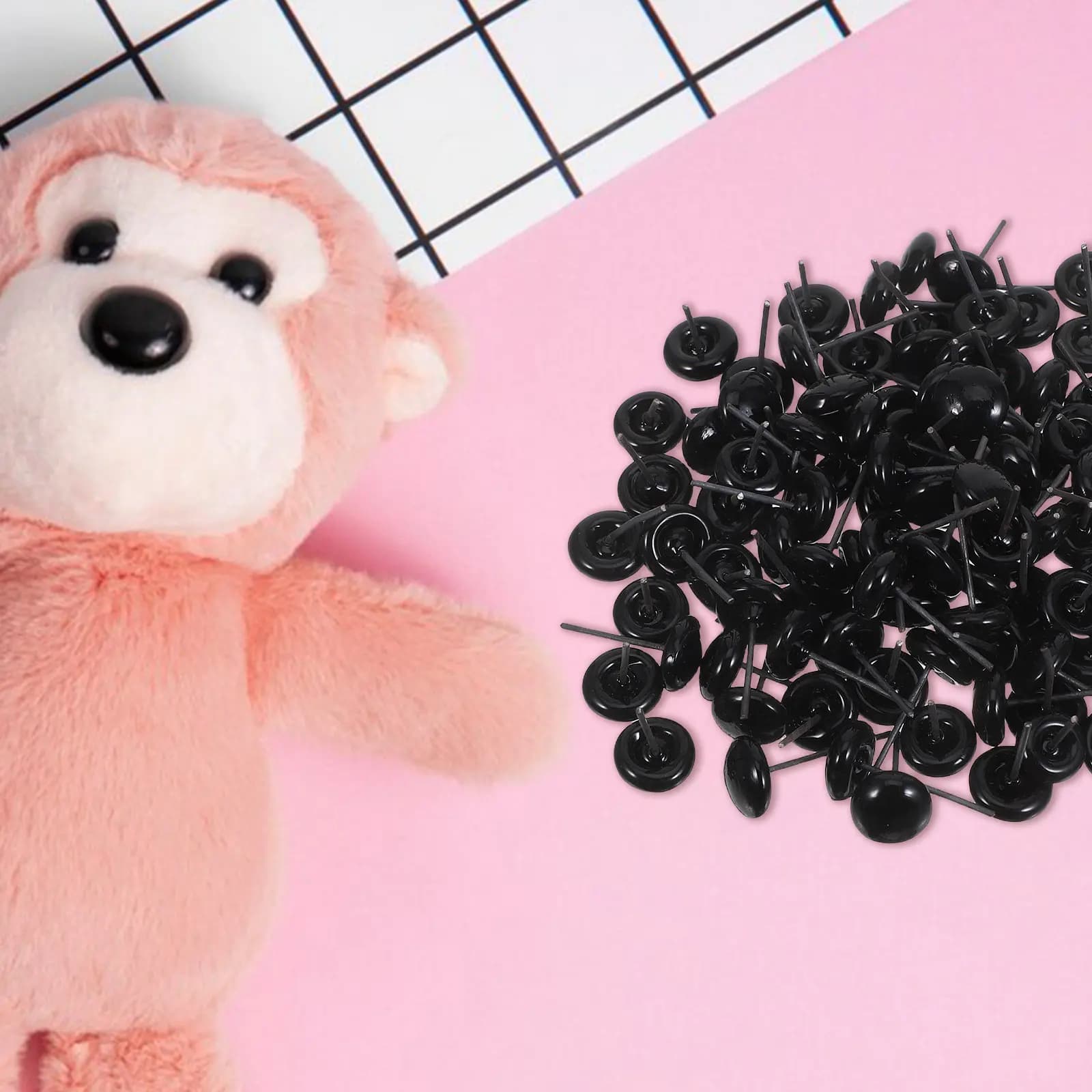 100 Pezzi Occhi in Vetro Neri Realistici per Artigianato, Occhi di Sicurezza Rotondi con Perno per Animali Fatti a Mano, per Lavori all'Uncinetto e Imbottitura
