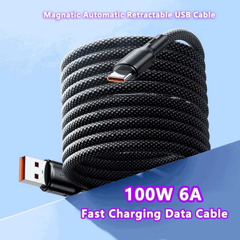 100W 6A Ricarica rapida USB A/USB C a Tipo C Cavo dati di aspirazione magnetica Telefono Android per Xiaomi 14 Samsung S24 Huawei P40 OPPO