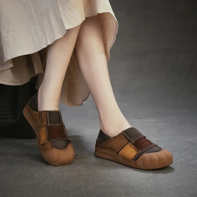 Birkuir Retro Slip On Loafers Shoes For Women Mixed Colors Casual Flats Boat Shoes Soft Soles Genuine Leather Flat Heels Shoes