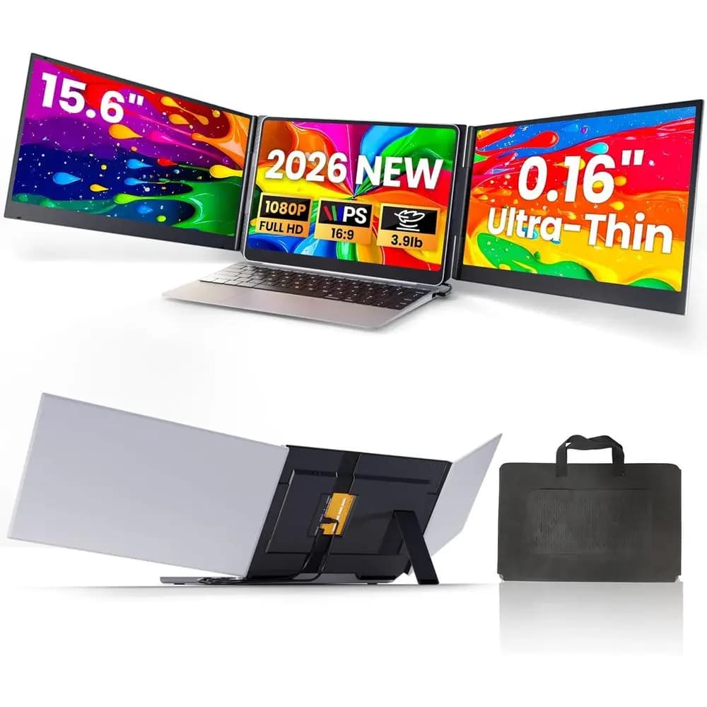 Laptop extender, Triple Ultra Slim and Light Laptop Monitor 15.6" or Laptop with IPS Display HD 1080P, Two USB-C/HDMI Cables