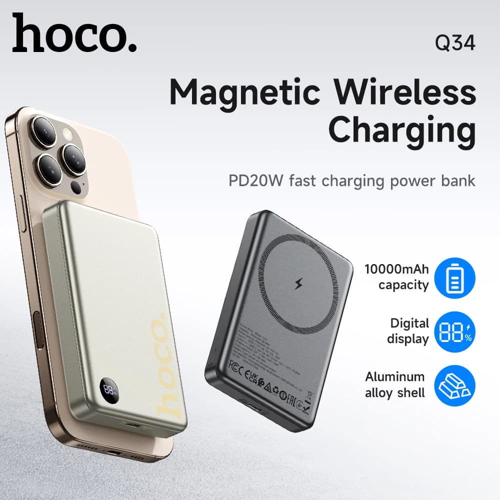 HOCO 10000Mah PD20W Banca di potere di ricarica wireless magnetica per iPhone 16/15 Pro Max USB C PD Batteria di emergenza con display a LED