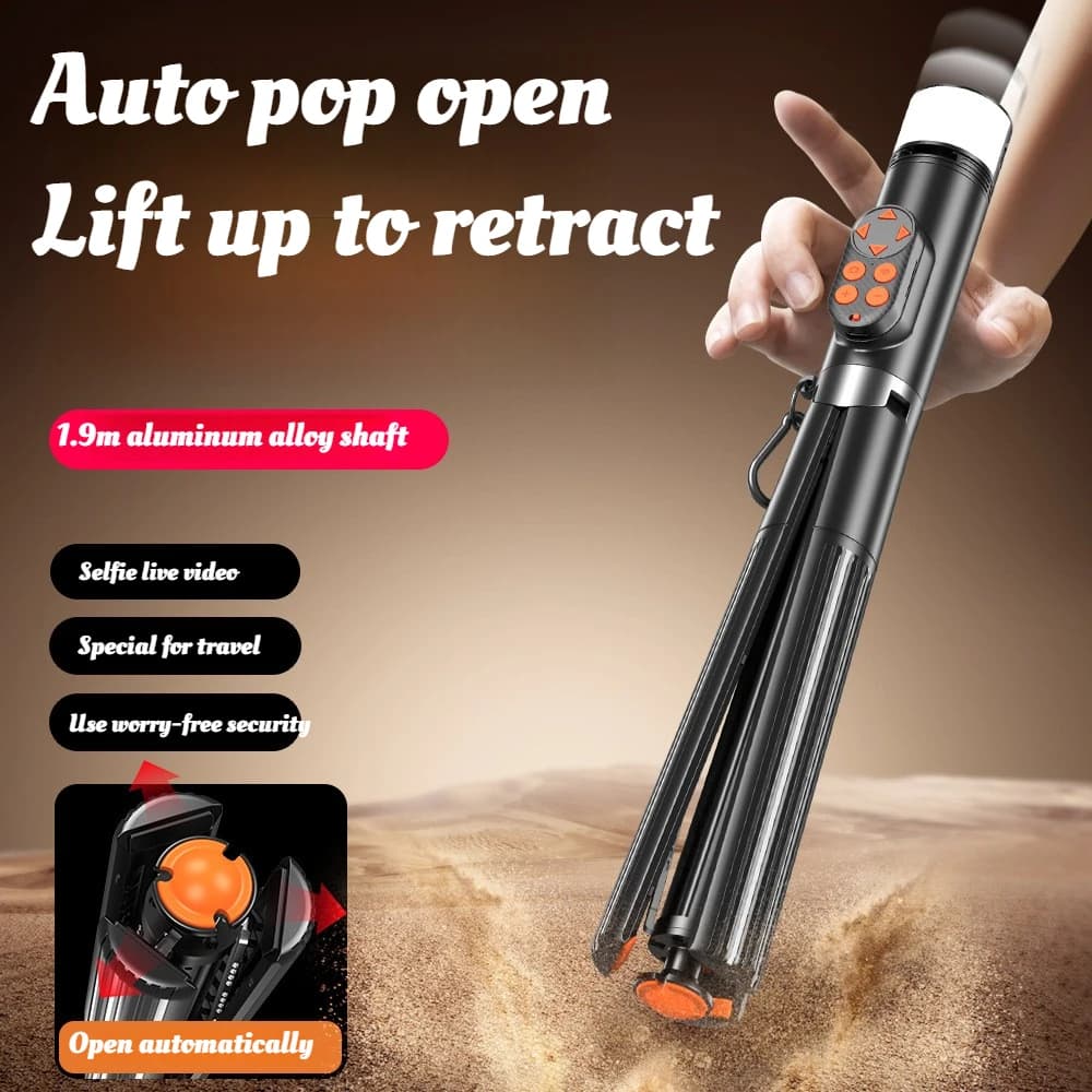 Treppiede automatico per telefono pop-up da 1900 mm, selfie stick allungabile tutto in uno con telecomando staccabile, compatibile con iPhone, Android