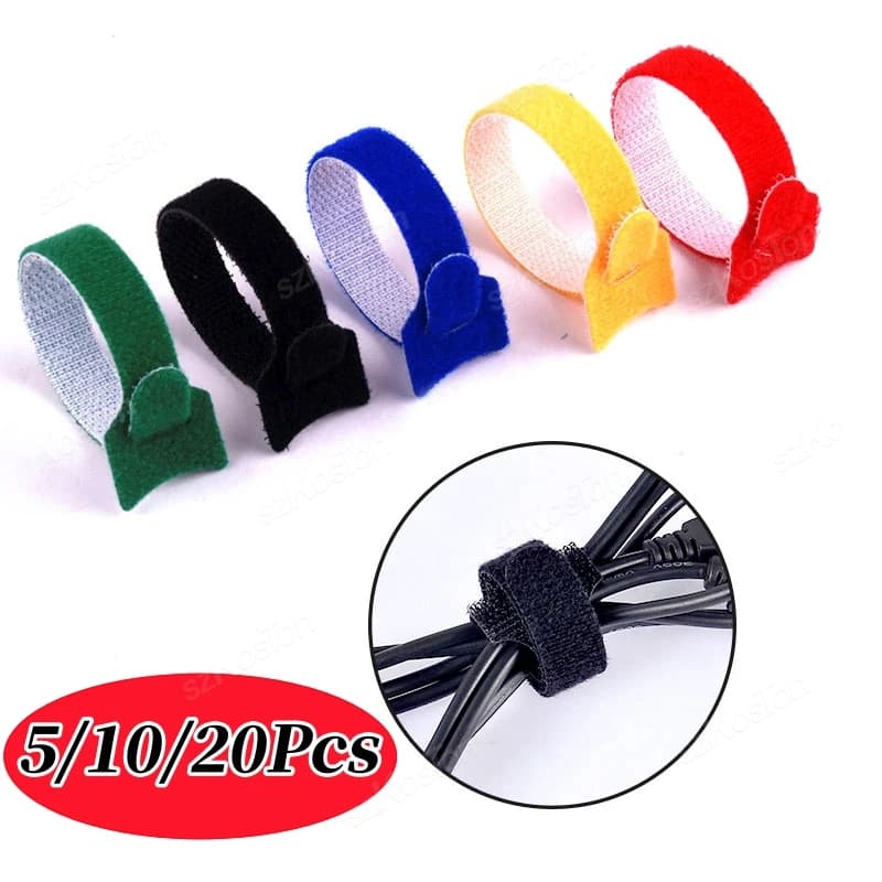 5/10/20PCS Colorato Gestione Fascette per cavi Casa Organizzatore di cavi Gancio e anello in nylon Fascetta per cavi Avvolgicavo Nastro Riutilizzabile cinghia