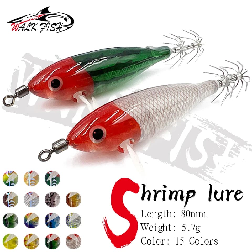 CAMMINARE PESCE Gamberetti Esca 5.7g Simulazione Legno Luminoso Gamberetti Esche Piombo Zavorra Maschere Gancio Calamari Gancio Pesca in Mare Polpo Calamari Richiamo