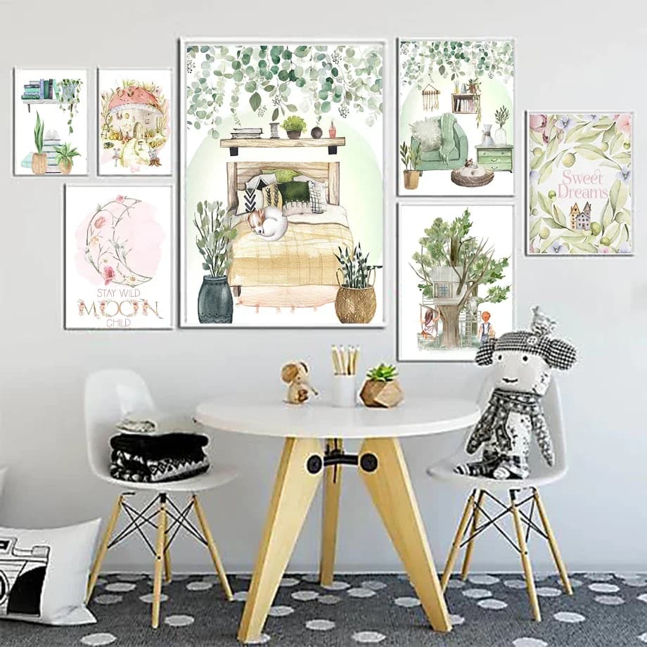 Poster minimalisti con diamanti, Sweet Dream Tree House, Fiaba, Una casa per gatti e cani, Decorazione da parete per la casa e il soggiorno