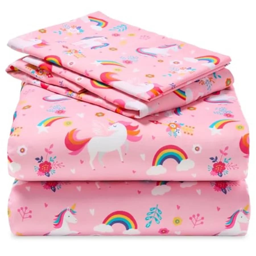 Set di Lenzuola Unicorno - 3 Pezzi in Morbida Microfibra - Tasche Profonde, Senza Pieghe, Set di Biancheria da Letto Confortevole per Bambini, Resistente allo Sbiadimento e Traspirante