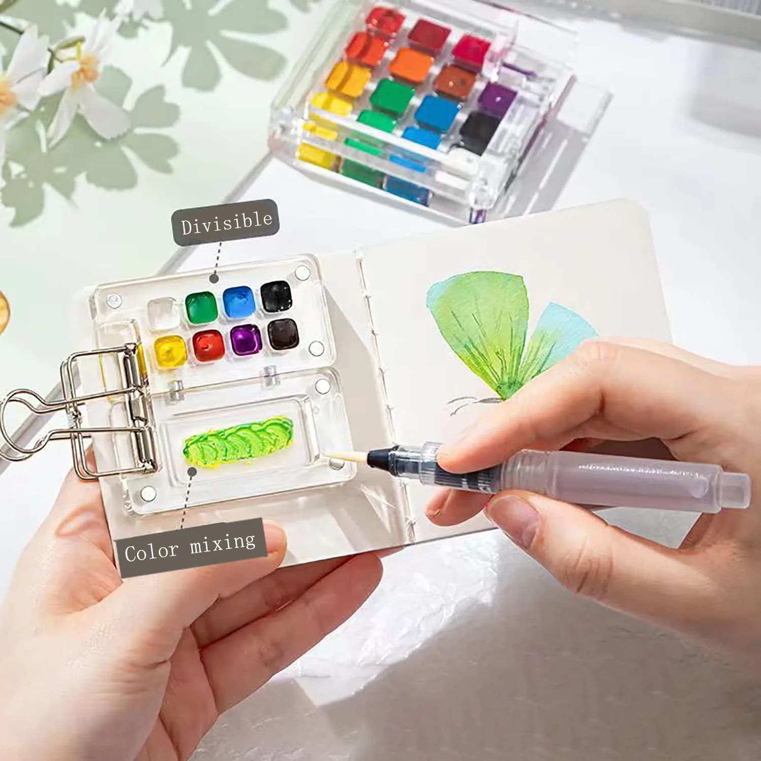 1pc 8 Style color box 15 Style color box mini watercolor paint box Portable painting book sketching travel painting