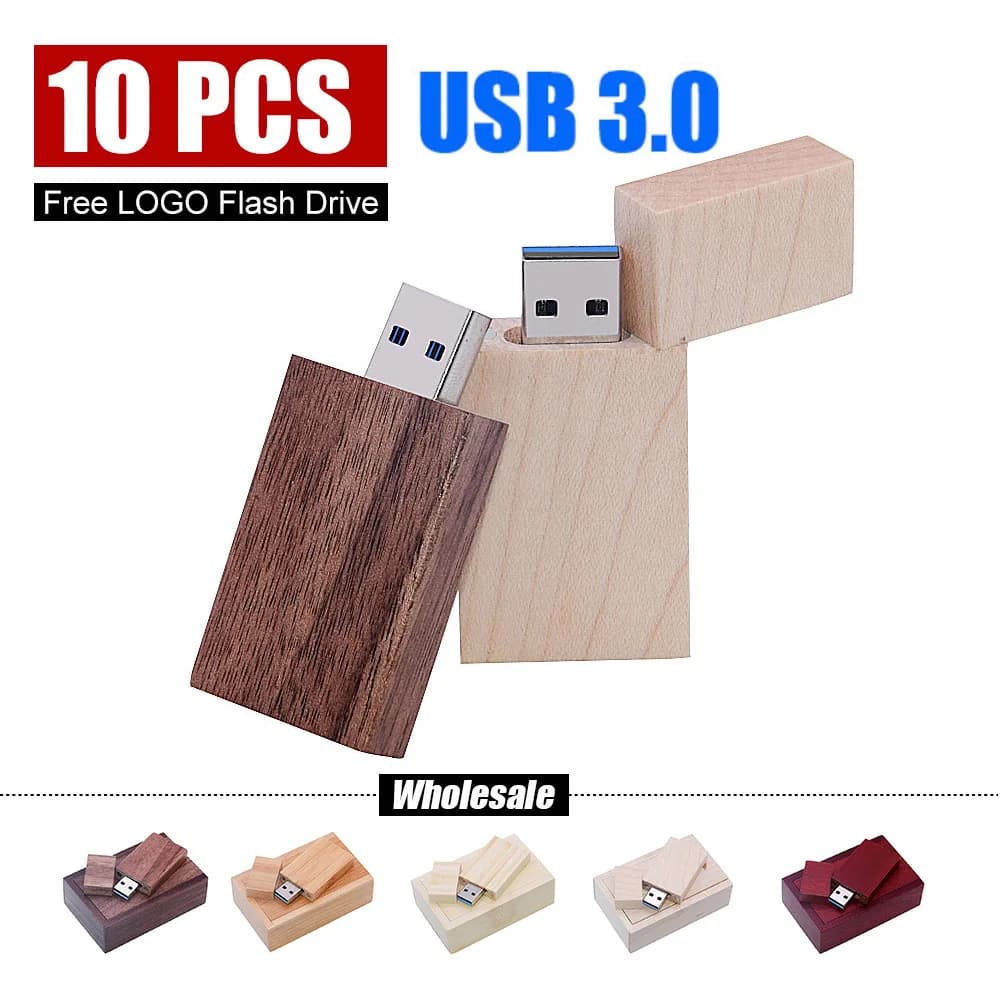 10 PZ/LOTTO Chiavetta USB 3.0 In Legno 128G Logo Personalizzato Gratuito con Box Pen Drive 64GB 16GB Regalo di Nozze Memory Stick 32GB 8GB U disco