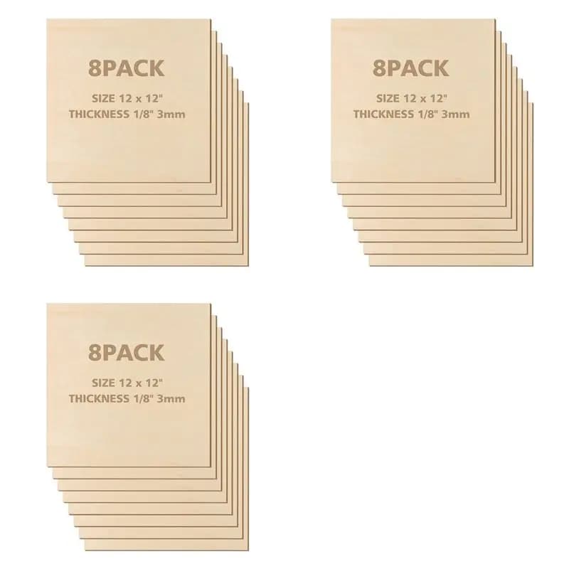 diPRODOTTI DI TENDENZA di12 Sheets of 12 x 12 inch tile plywood - 3 mm, 24 pieces of square rough wood panels for DIY work, laser cutting