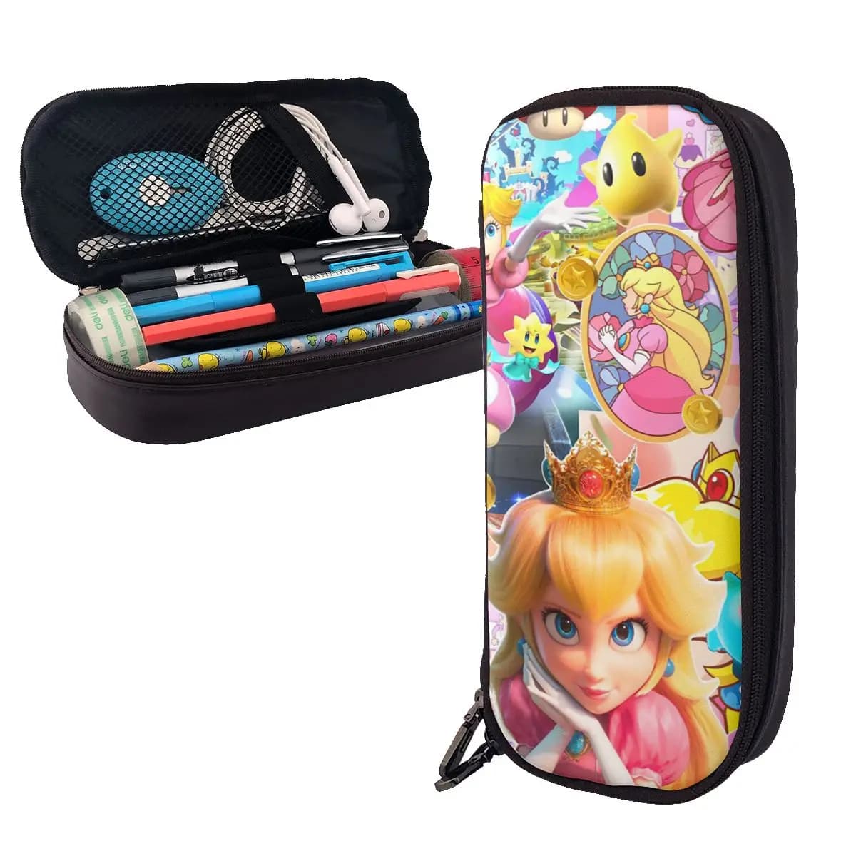 Astuccio per matite in pelle con stampa principessa pesca per ragazze Astuccio per matite Forniture per cancelleria Astuccio per penne di grande capacità