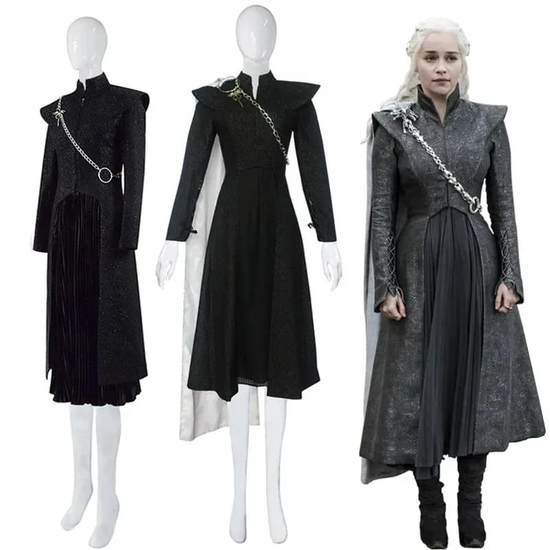 Christmas Daenerys Targaryen Cosplay Uniform Middle Ages Dress Black Outfit Cloak Halloween Party Costume