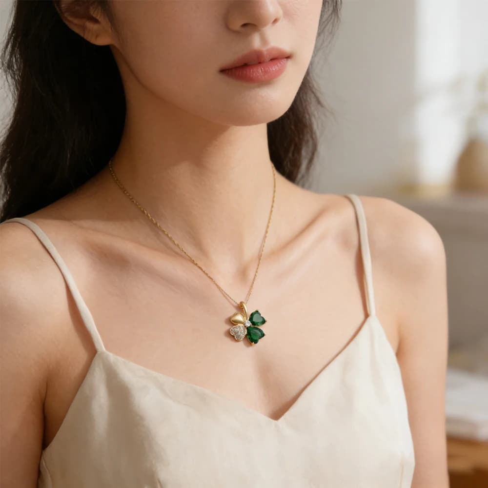 Elegant Women's Necklace with Green Red CZ Pendant, Choker Delicate for Daily Use, Birthday Gift and Degree