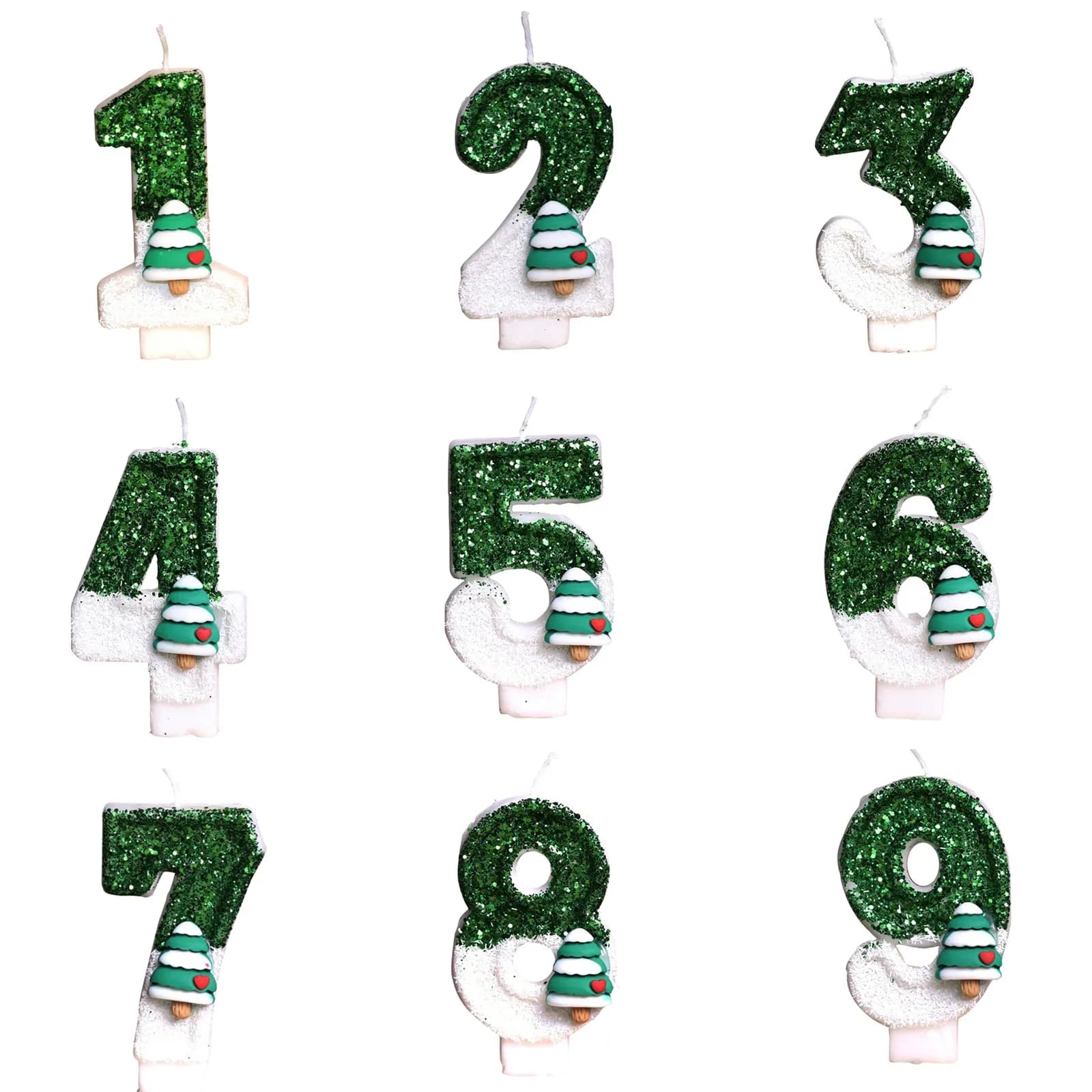 Number 3D decoration cake candle green Glitter birthday candles Digital Candle Cake Topper birthday party Cake Decor