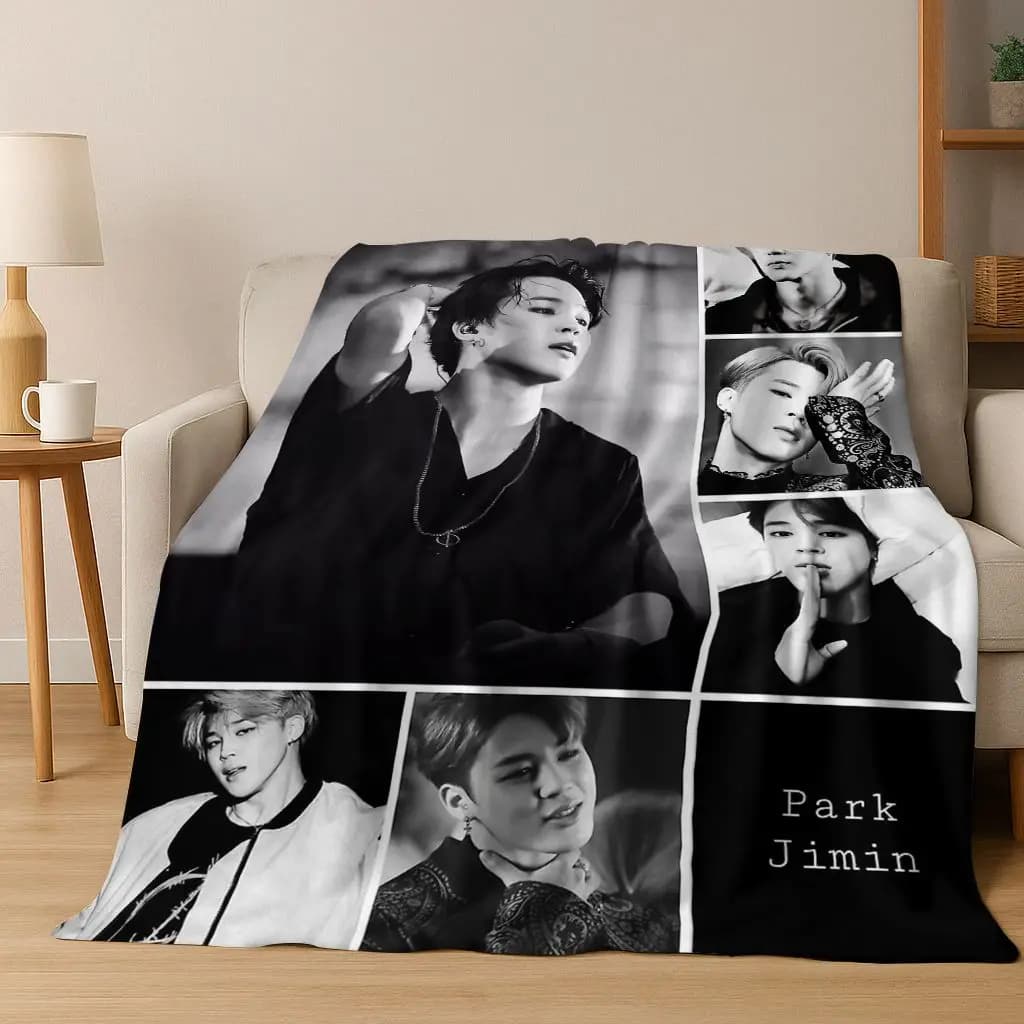Coperta in flanella BTS Kpop Jeon Jung Kook Jk JIMIN, morbida e calda, per camera da letto, soggiorno, letto, viaggi, campeggio, picnic, regalo