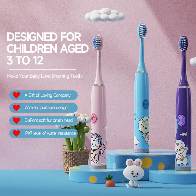 Rechargeable USB Sonic Children's Electric Toothbrush Colorful children's cartoon toothbrush Automatic IPX7 waterproof with spare head