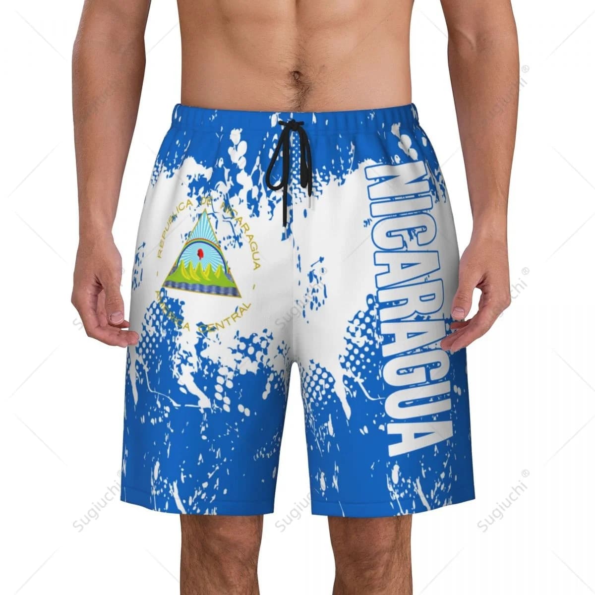Men's Nicaragua Flag Beach Pants Board Shorts Surfing Boys Soccer Cycling Swimwear Running Polyester
