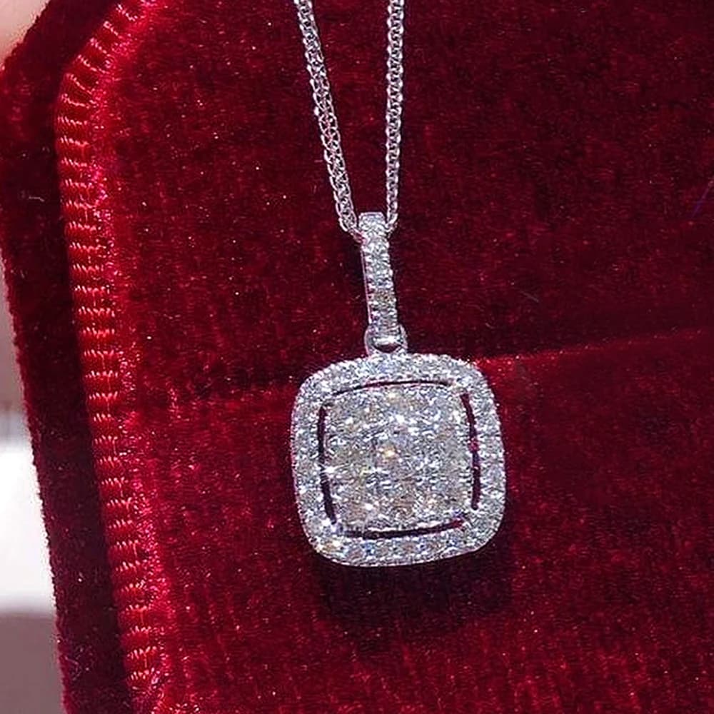 Huitan Exquisite Square Shaped Pendant Necklace with Dazzling CZ Fashion Wedding Neck Accessories Silver Color Jewelry for Women