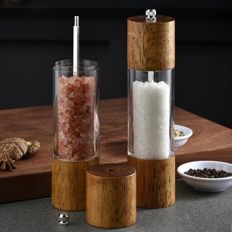 Acrylic&Wooden Salt And Pepper Grinder Set Wood And Acrylic Mills Adjustable Coarseness Ceramic Spice Grinder Mortar Shaker
